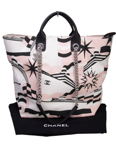 CHANEL Canvas Quilted La Pausa Large Shopping Tote Navy 528819