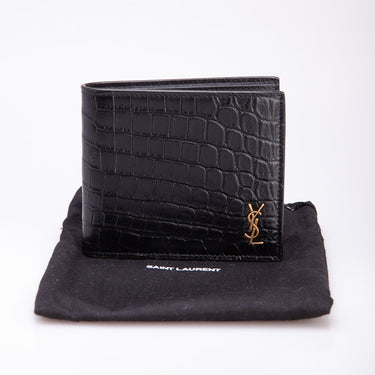 Saint Laurent CASSANDRE EAST/WEST WALLET IN CROCODILE-EMBOSSED LEATHER (New)