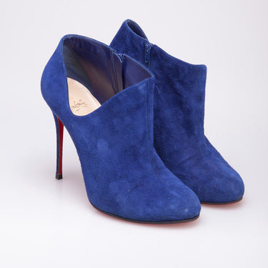 Christian Louboutin Blue Lisse 100 Cut Blue Suede Booties 39